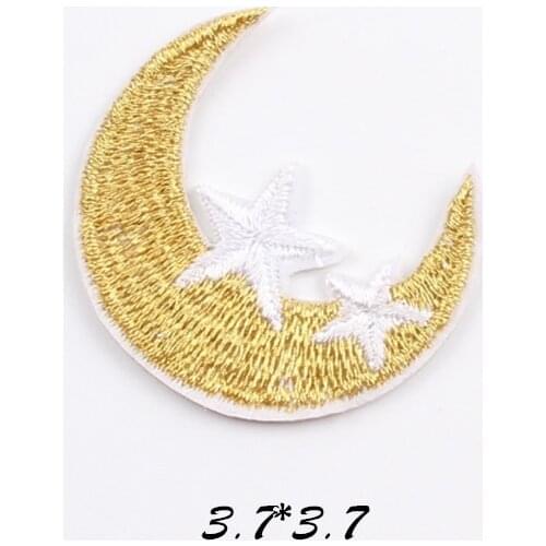 10pcs Iron On Embroidered Gold Moon Patches Handmade Stickers For Garments Apparel DIY Jeans Coats Hats Sweater Dress Appliques