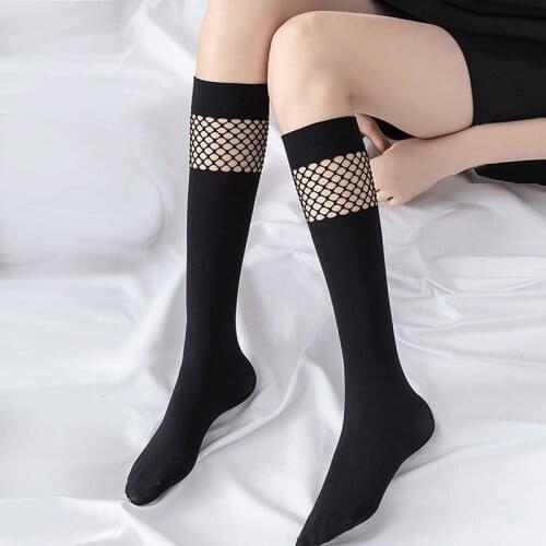 Spring Women Socks thin Thicken Stockings for Ladies Girls over the knee JK black White leg medium Japanese Hollow out fishnet
