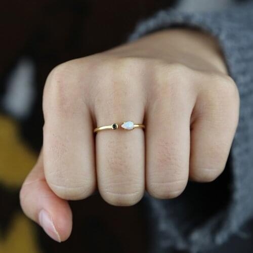 New Arrived Drop Shipping Minimalist Gold Color Tear Drop Gem Opal Open Women Rings Knuckle Fashion Elegant Gift Jewelry