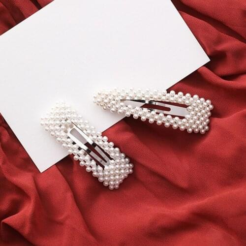 New Korean Charm Full Pearl Hair Pins Geometric Triangle Square Elegant Clip Hair Accessories For Women Wedding Party HC001