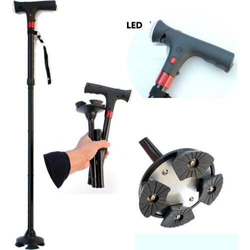 NEW 2018 Outdoor Smart cane four foot non-slip aluminum alloy with lamp crutches elderly stick old Men walking stick