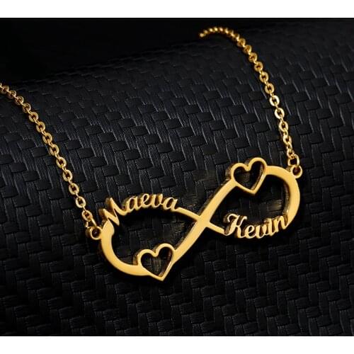 Stainless Steel Custom Couple Name Necklace Personality Infinity Nameplate Choker Heart Pendant Necklaces For Women Jewelry Gift