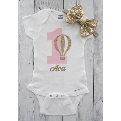 Personalized name Hot Air Balloon first birthday bodysuit onepiece cake mesh tutu romper Outfit Set baby shower party favors