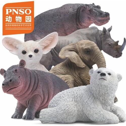 PNSO Pet Animal Hippo Hippopotamus Fennec Fox Rhinoceros White Bear Elephant Figure Model Decoration Collector Toy