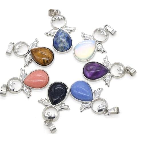 Natural Stone Amethysts Pendant Angel Shape Lapis lazuli Charms for DIY Necklace Earring Making Jewelry Findings Gift 24x35mm