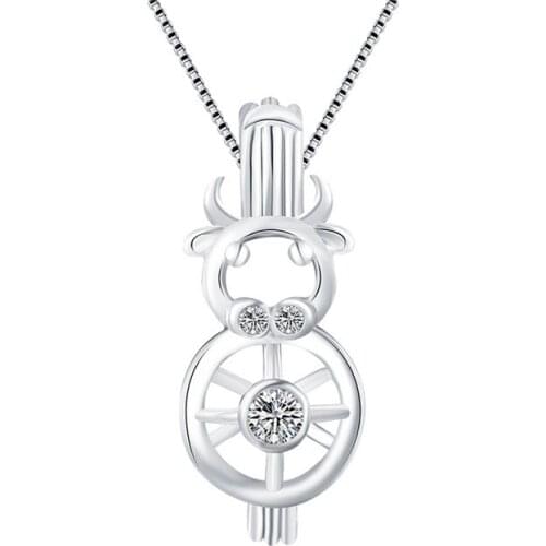 CLUCI 3pcs 925 Sterling Silver Pearl Locket Pendant Cute BULL Charms Pendant for Women Necklace Jewelry Making SC070SB