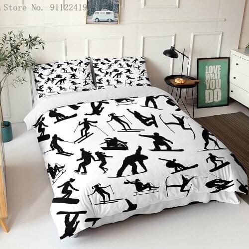 Ski Boy Sled Print Quilt Cover White Pink Bedding Set Twin Full Queen King Quilt Cover Pillowcase Girls Boys Bedroom Decoration