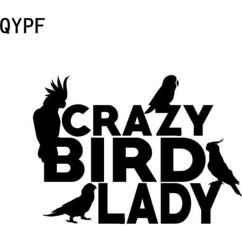 QYPF 15.7cm*11.1cm Cartoon Crazy Bird Lady Cockatoo Parrot Conure Decal Vinyl Car Sticker Black Silver C15-1098