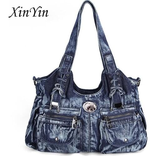 Leisure luxury large handbags women bags designer ladies big purses jeans bag tote denim shoulder crossbody travel high quality