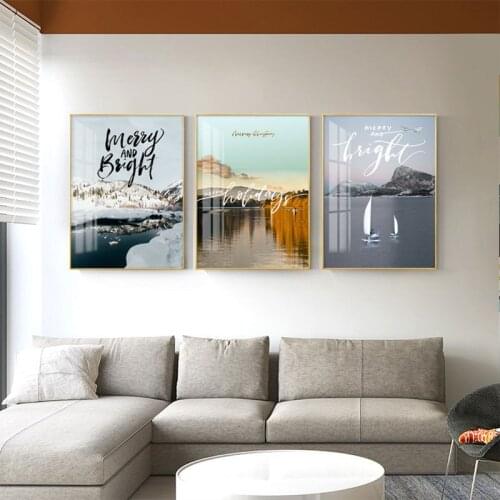 Modern Scenery Snow Mountain Sea Sunset Beach Ocean Pineapple Letters Canvas Painting Wall Picture Poster Living Room Decoration