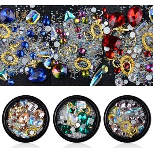 1 Bottle Mix Design Nail Art Rhinestone Transparent Elf Beads Nail Diamond Jewelry Sharp Bottom Drill Nail Decorations Tips