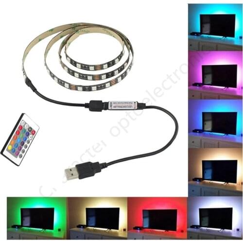 5V USB LED Strip 5050 RGB TV Background Lighting 60LEDs/m with 24Key RF Controller 50cm / 1m / 2m Set