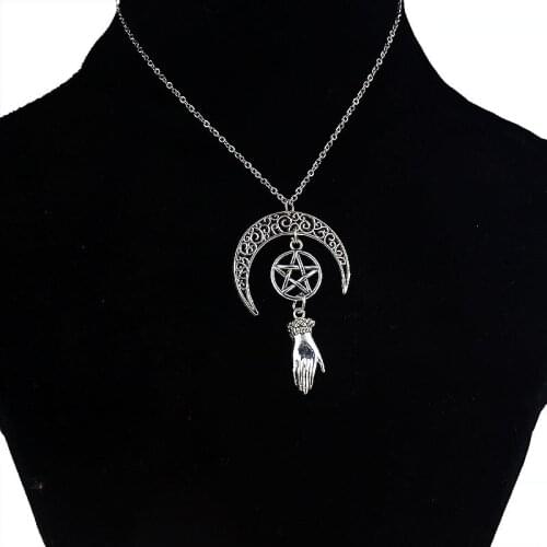 Witch Moon Pentagram Hand Gothic Necklace Goddess Wiccan Pagan Jewelry For Women