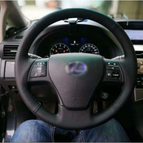 Top Cowhide Sew-on All Black PU Leather Steering Wheel Cover For Lexus RX 270 2011