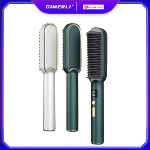 Hair Straightener Pro Plus Brush Men Beard Straightener Ion Hair Styler 30sec Fast Heating Hair Waver Styling Tools