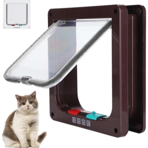 Cat Lock with 4 Way Security Lock Security Flap Door Cat Flip Door Plastic Small Pet Gate Pet Supplies