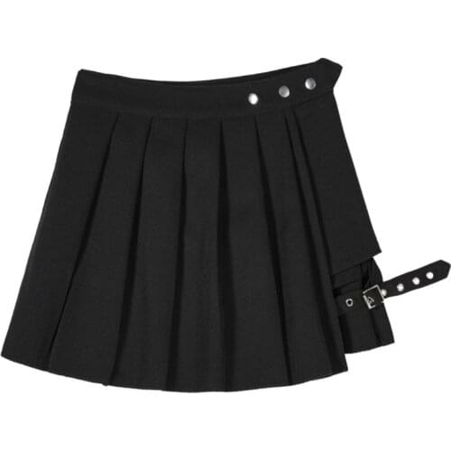 Women Harajuku Punk Irregular Mini Pleated Skater Skirt Asymmetric Cutout High Waist Hip Hop Clubwear with Shorts N2UE