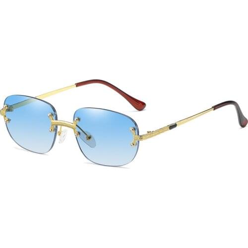 Rimless Square Sunglasses Women UV400 Blue Black Sun Glasses Men Summer Fashion Accessories Rimless Rectangle Sunglasses Shades