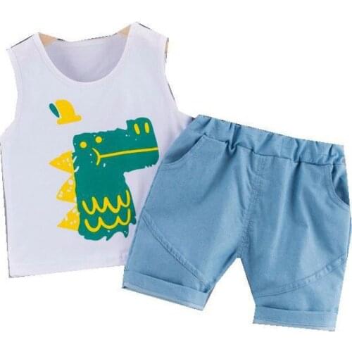 Cartoon Summer Baby Boy Clothes Cotton Children Printed Vest Denim Shorts 2Pcs/sets Infant Outfit Kid Fashion Toddler Tracksuits