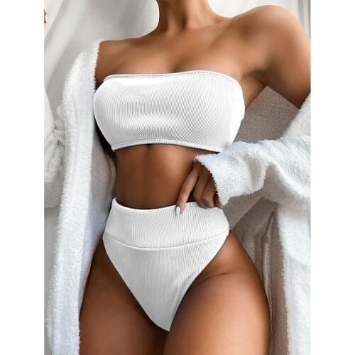 2021 High Waist Bikini Sexy Bandeau Swimwear Women Swimsuit Black Bikini Set Beachwear Swimming for Bathing Suit Woman Swimsuits