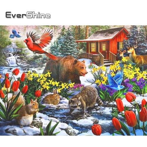 Evershine Diamond Embroidery Animal Diamond Painting Bear Picture Of Rhinestone Mosaic Full Square Round Drill Winter Home Decor
