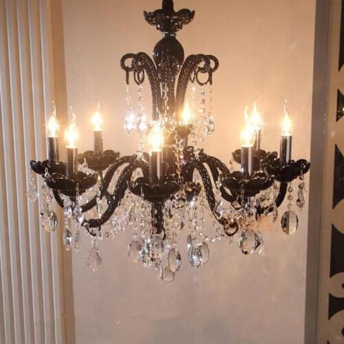 Art deco Bar chandelier black crystal coffee shop hanging suspension lighting for bedroom Retro candle chandelier Lampadario