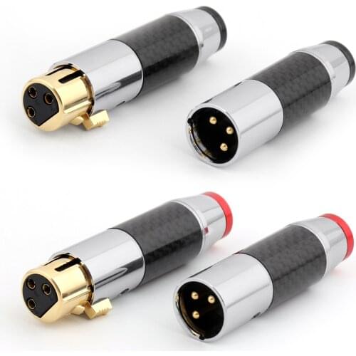 Artudatech 5 Set Gold Plated Carbon Fiber XLR Plug Connector HiFi Audio 3Pin M & F Red Black Jack Parts