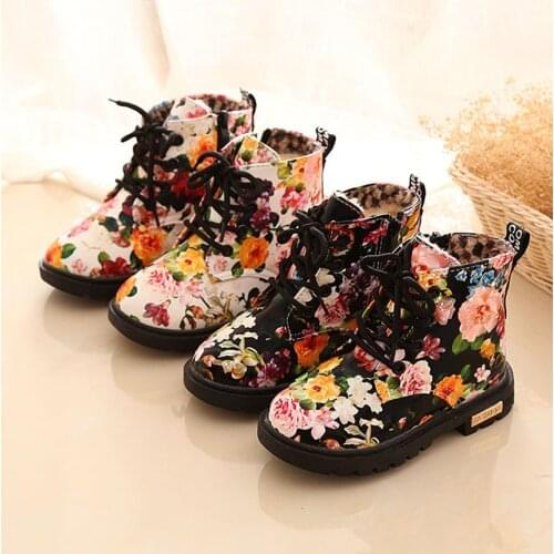 Spring toddler Girl Boots Korean Flower Girl Pirncess Boots Good Quality Kids Martin Shoes For Girls Floral Children Shoes