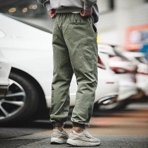 Tooling Print Letter Cargo Pants Men Elastic Waist Pant SolidCotton Pocket Casual Vintage Mens Trendy Overalls