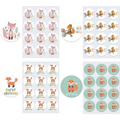 3.5/4.5cm Woodland Jungle Forest Fox Paper Stickers DIY Decor Birthday Party Lable Sealing Stickers Baby Shower Kids Supplies