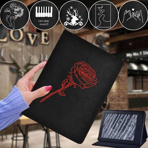 Tablet Case for Amazon Kindle 8th/10th Gen / Paperwhite 1 2 3 4 Simple Painting Pu Leather Folding Stand Cover Tablet Case