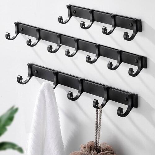 Black Hook Bathroom Bedroom Kitchen Free Perforated Door Hanger Hook Multifunctional Towel Rack Space Aluminum Space Saving
