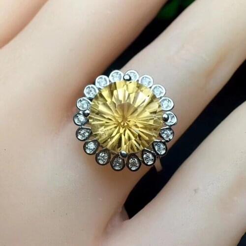 Citrine ring Free shipping Real and natural citrine 925 sterling silver Fine yellow gem 10*10mm For Man Or Woman