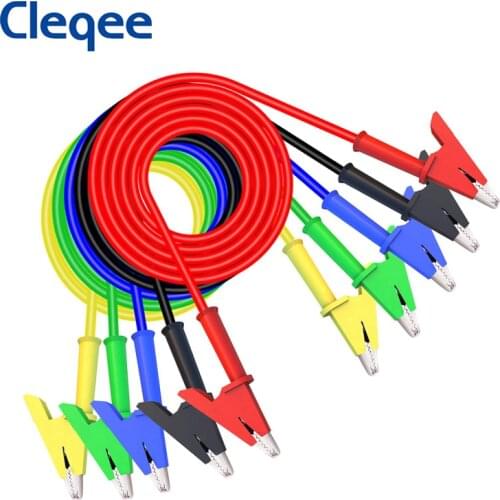 Cleqee P1024 5PCS Dual Alligator Clip Test Lead Kit Wire Double-ended Crocodile Clip 10mm Open diameter 1M Cable 1000V/15A