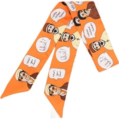 Long thin and narrow silk scarf female summer man head portrait printed satin scarf fashion headband tied bag streamer tie BS53