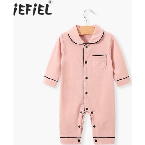 Newborn Baby Girl Boy Sleepwear Autumn Spring Infant Baby Cotton Rompers Toddler Homesuit Bebe Jumpsuit With Collar Pocket Ropa