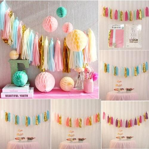 15pcs Paper Confetti Mixing Tassel Garland Kids Adult Birthday Party Halloween Decoration First 1st Baby Year Banner Supplies