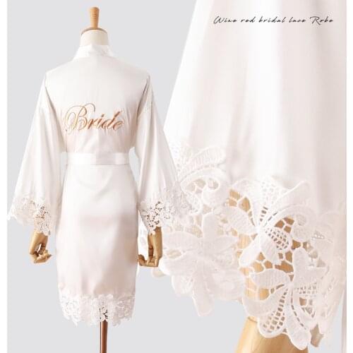 White Bride Bridesmaid Wedding Robe Satin Bathrobe Women Lace Patchwork Sleepwear Intimate Lingerie Sexy Nightdress Kimono Gown