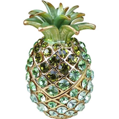 Full Crystal Jeweled Pineapple Fruit Trinket Jewelry Box Ring Necklace Earring Holder Pewter Collectible Bling Novelty Gift