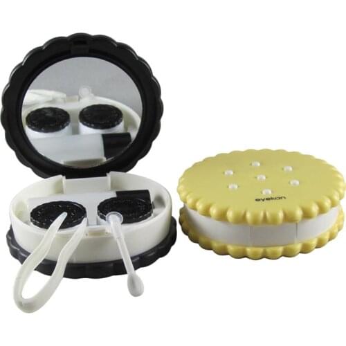 Unisex Biscuit Design Contact Lens Box Carry Holder Container Cleaning Stick Lens Tweezers/ Forceps Lens Solution Container 8057