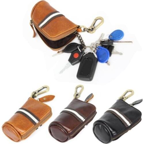Genuine Leather Car Key Wallets Men Key Holder Housekeeper Keys Organizer Women Keychain Cover Zipper Key Case Bag Pouch Purse
