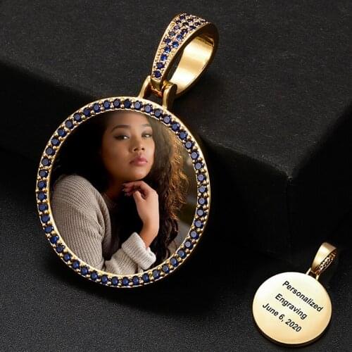 Round Medallions Custom photo Pendant Necklace For Mens Hip Hop Jewelry Iced Out Purple Zircon Pendant Engraved Name Memory Gift