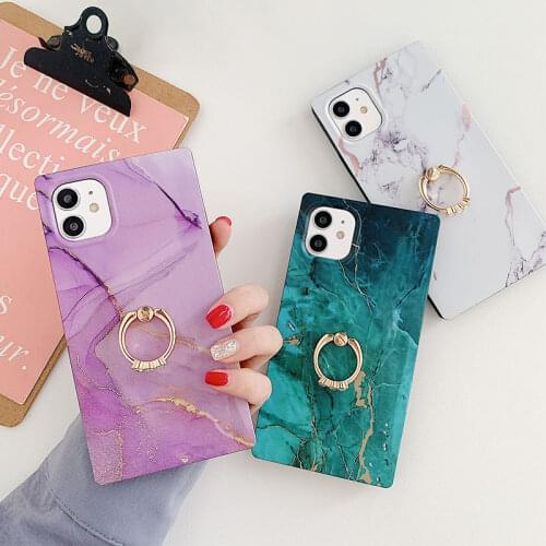Ring Holder Square Marble Phone Case For iPhone 12 11Pro Max XR XS Max X XS 7 8 Plus SE 2020 Soft Back Cover For iPhone 11 Cases
