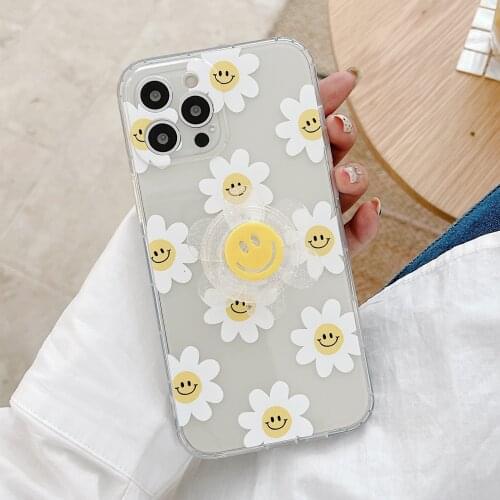 Gimfun Cartoon Cute Sunflower Stand Phone Case for iPhone 11 12 Pro Max XS Max X XR 7 8 Plus Clear Daisy Holder Soft Shell