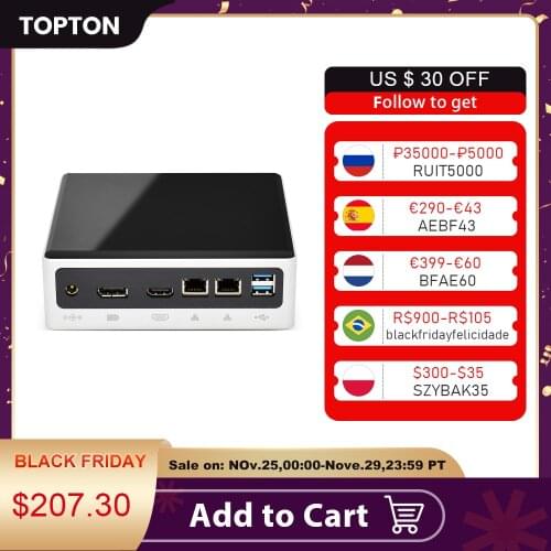 Topton Cheap 10th Gen Mini PC Intel i7-10710U i5-8250U 6*Core 2*DDR4 M.2 NVMe NUC Computer Win10 Linux WiFi USB-C DP HDMI PC