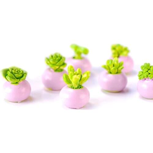 Mini Miniature Green Plant Pot / Mini Resin Pet Food Bowl Cat Dog Food Container For Dollhouse Decoration Home Decor