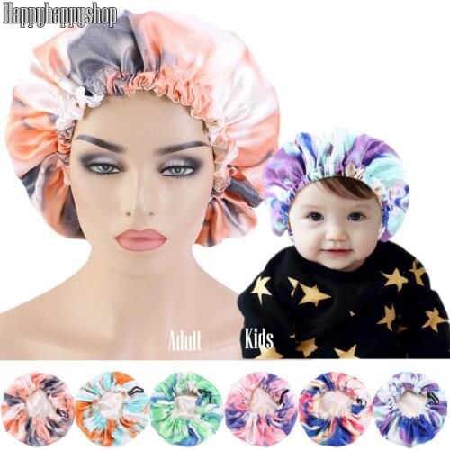 Fashion Tie-dyed Adjustable Headwrap Mommy and Me Double Layer Hair Care Turban Sleep Bonnet Night Cap Bandanas Adult Kids Scarf