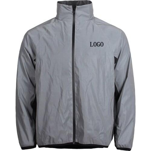 Custom print logo fashion polyester windbreaker safety reflective jacket for men