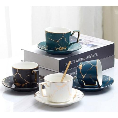 Marble Ceramic Espresso Coffee Cup Saucer Spoon Set 200ml Nordic Tea Cup Matt Porcelain Tea Set Advanced Teacup Cafe Cup