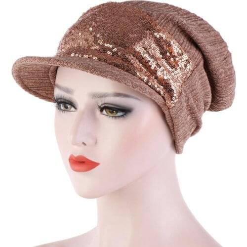 Muslim Inner Hijab Islamic Turban Headwrap Pullover Cap Sequins Breathable Cotton Colorful Casual Set of Head Cap